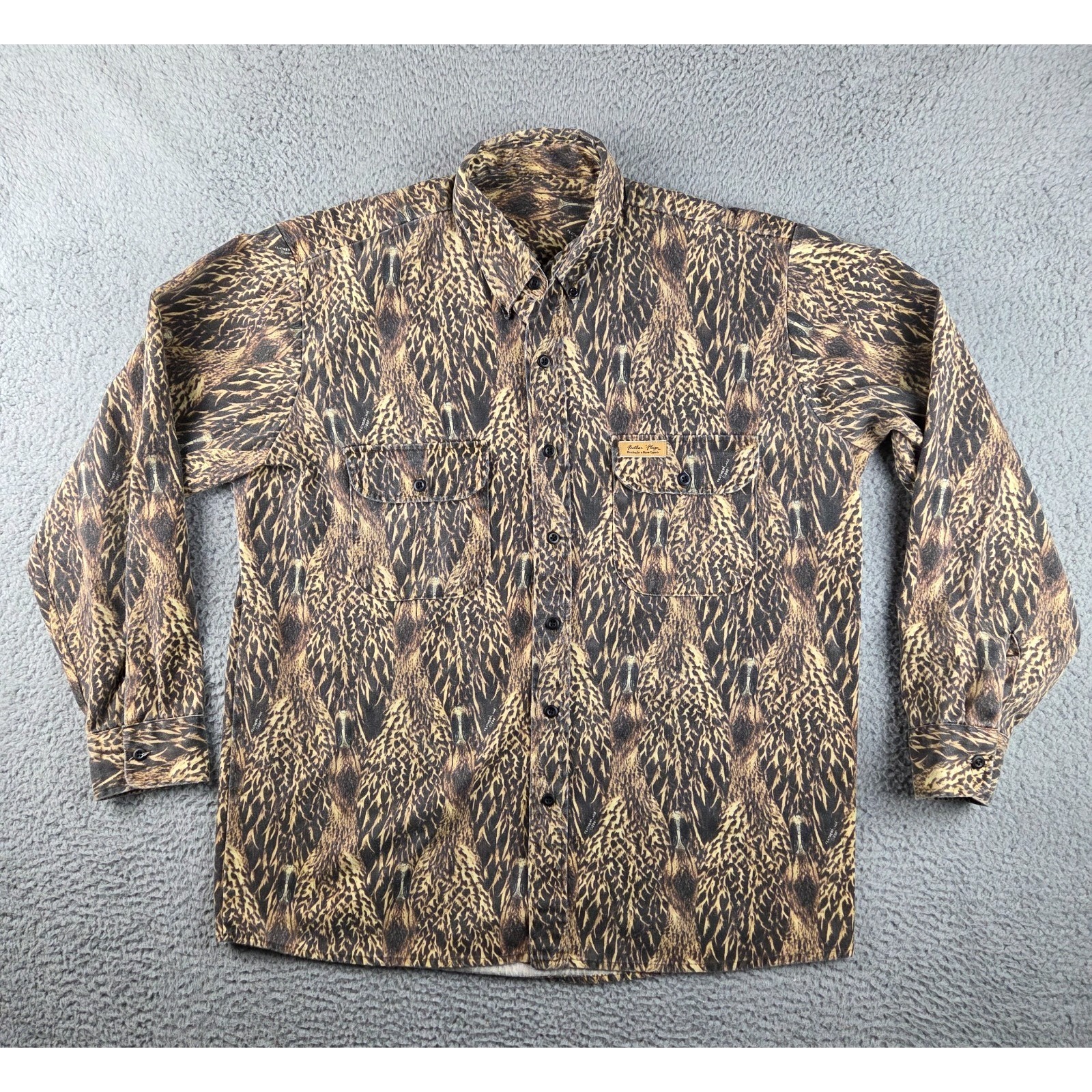 Vintage Feather Flage Shirt Mens Xl Ducks In A Row Camo Usa Made Hunting